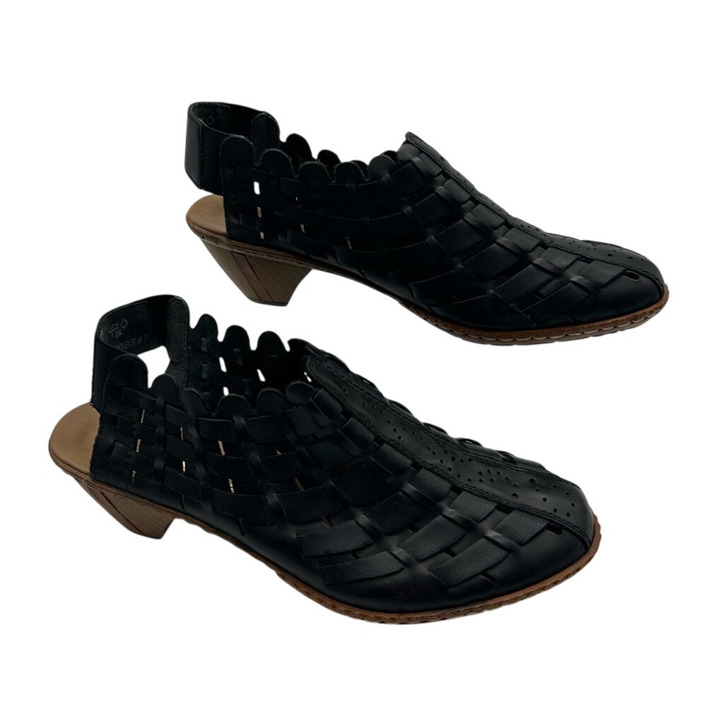 Rieker Black leather Sina 46778 Mule Woven Closed Toe Slingback Shoe 6.5